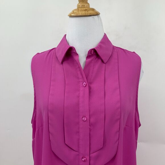Banana Republic Blouse Womens M Medium Orchid Sleeveless Button Up Pleated Chest - Picture 3 of 11
